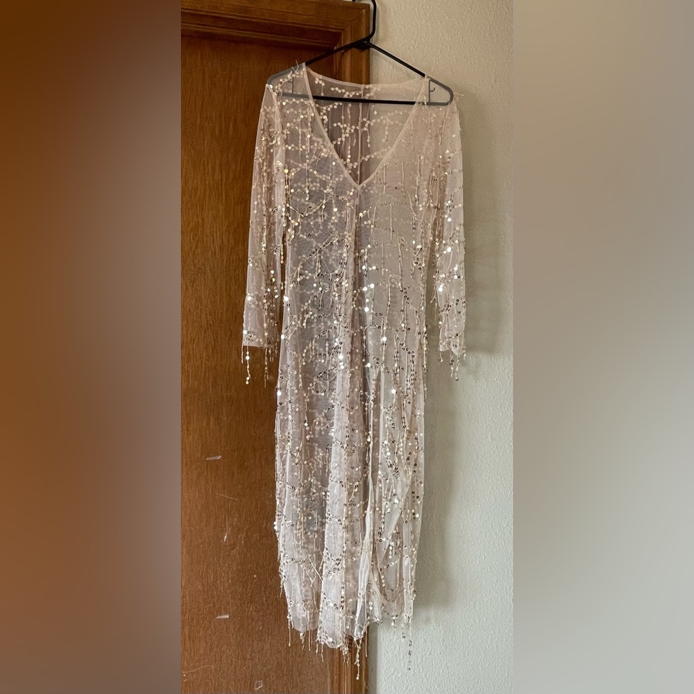 Sequin Embellished Sheer Dress
